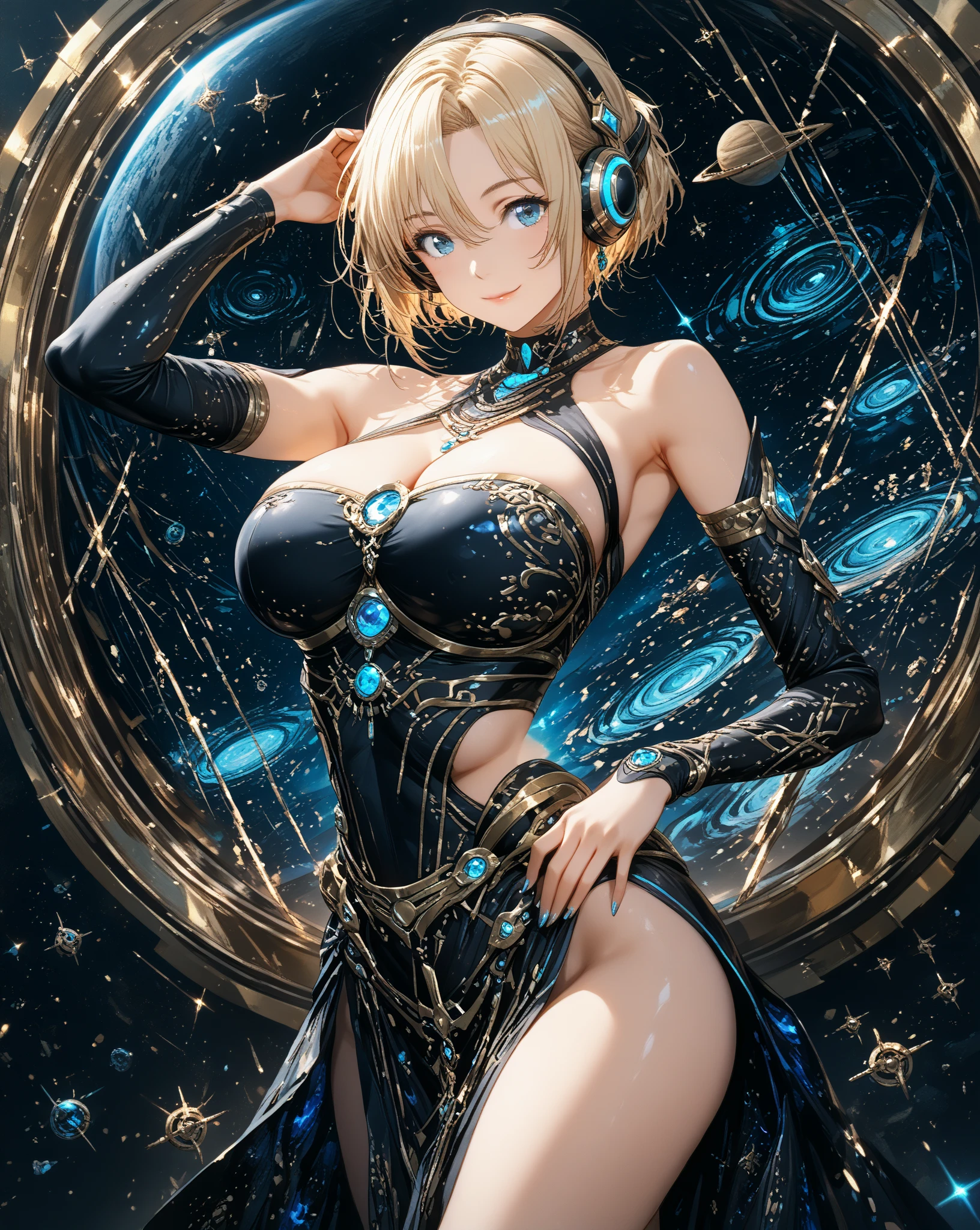 (((magic circle)))、pubic hair、moon、null、naked、coat of arms、Beautiful female magician、blonde updo、((whole body))、(((photo taken from below)))