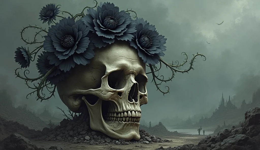 A close-up of a skull with a crown on its head in the sand, Arte digital surrealista, surreal design, Surrealismo 4K, Surrealista 3D render, Surrealismo 8K, Arte surrealista, Surrealist composition, Arte conceptual surrealista, Arte digital surrealista, dreamlike surrealism, Estilo surrealista, Arte surrealista, Surrealist and fantastic art, Surrealist illustration, illusion surreal art