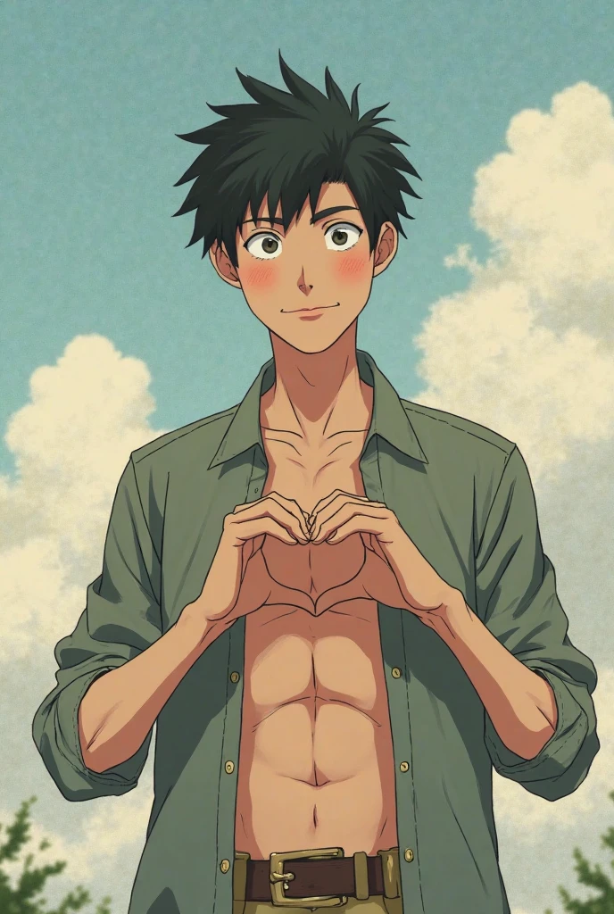 1boy, 1solo, ash ketchum, black hair, brown eyes, hair between eyes, ash ketchum, on beach, open shirt, short sleeves, shirtless, male swimwear, wet hair, wet skin, sweat skin, handsome boy, macho, good looking boy, sexy poses, windy