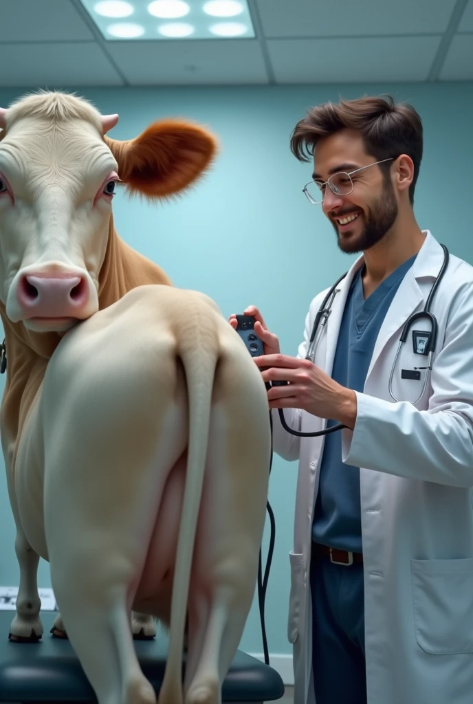 The image of a veterinarian artificially inseminating a cow from the meat industry