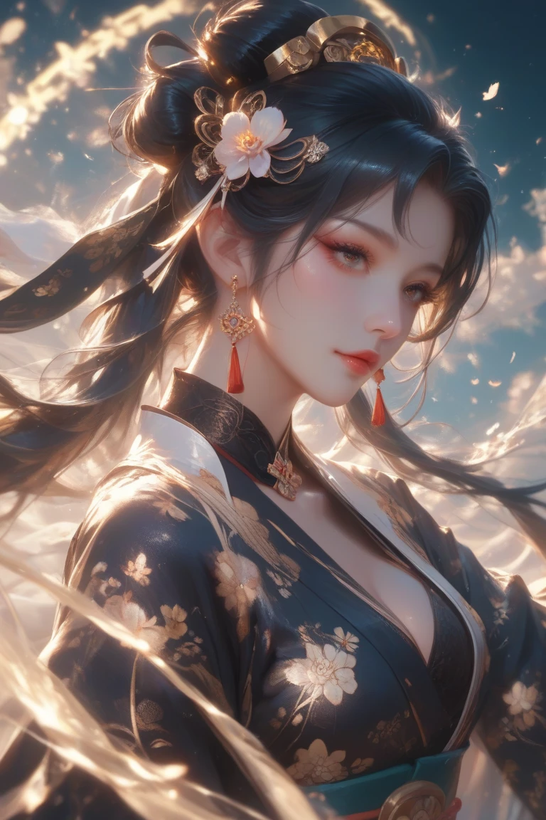 (8k, RAW photo:1.2),best quality, ultra high res,dramatic angle,(fluttered detailed color splashs), (illustration),(((1 girl))),(long hair),(rain:0.9),(hair ornament:1.4),there is an ancient palace beside the girl,chinese clothes,(focus on), color Ink wash painting,(color splashing),colorful splashing,(((colorful))),(sketch:0.8), Masterpiece,best quality, beautifully painted,highly detailed,(denoising:0.6),[splash ink],((ink refraction)), (beautiful detailed sky),moon,highly,detaild,(masterpiece, best quality, extremely detailed CG unity 8k wallpaper,masterpiece, best quality, ultra-detailed),(Lycoris radiata),gigantic breasts