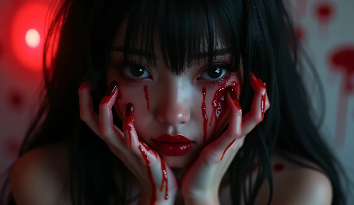 Highest quality, masterpiece, look up, cute,(Horror),(((少女の美しいzombie))),(zombie),(This girl is dead),(Being attacked),Trying to bite,(((Bleeding,Injured))),(((Shedding tears of blood))),((口からBleeding)),((Covered in blood)),(A body covered in wounds),((zombieに身体中を噛みつかれた)),((Sexy)),(sexy),((Small breasts)),(Baby Face),(Middle school students),(((Masturbation))),((semen)),Beautiful Style,(((Lower body exposed))),((Pale skin)),(Sensual look),Sexy表情,Expressions of delight,Crazy Smile,((Ahegao)),(Dark atmosphere),(Dark atmosphere,fear),((Dim lighting))
