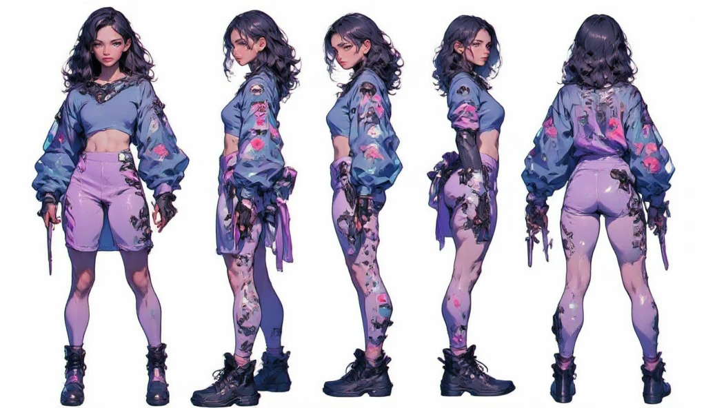 Beautifull girl wearing crop top jacket, wearing glasses, colorfull, sporty, blue ponytail hairstyle, dynamic pose, detailed, hd