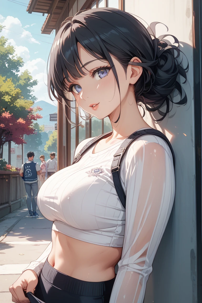 ((masterpiece)), ((best quality)), (super detailed), ((3D)), ((raw)), ((highly detailed)), 4K, (8K), best quality, ((best quality)), ((masterpiece)), 16k, RTX, high resolution, ((detailed)), ((complex)), sexy girl, cinematic lighting, (key light: 45 degree front diagonal, fill light, backlight, shadow), accurate human body, knowledgeable person, correct 5 fingers, raw photo, 4K - super clear, best quality, masterpiece, super high resolution, (realistic: 1.4),
((big breasts, cleavage)),
(((white skin, realistic))),
upper body shot, central camera angle
(((short black hair, white mesh))),
((lots of earrings)), stylish girl,
young woman, (calm face),((cool expression))
rainy weather
(black off-shoulder tank top), (Loose cargo pants),
Picture shoot, ((Tight abs))
Rainy street, wet hair