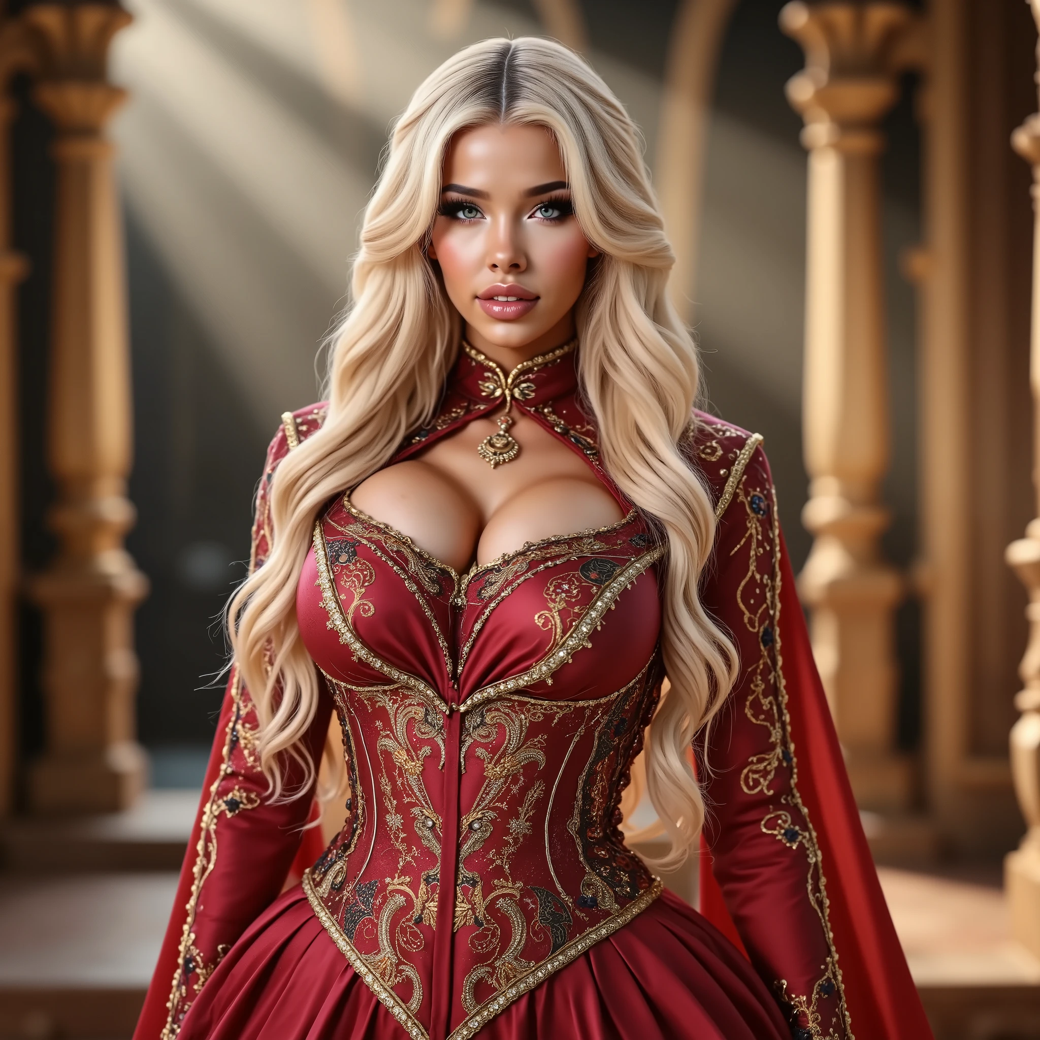 Targaryen princess, gown, throne room, godrays, silver hair