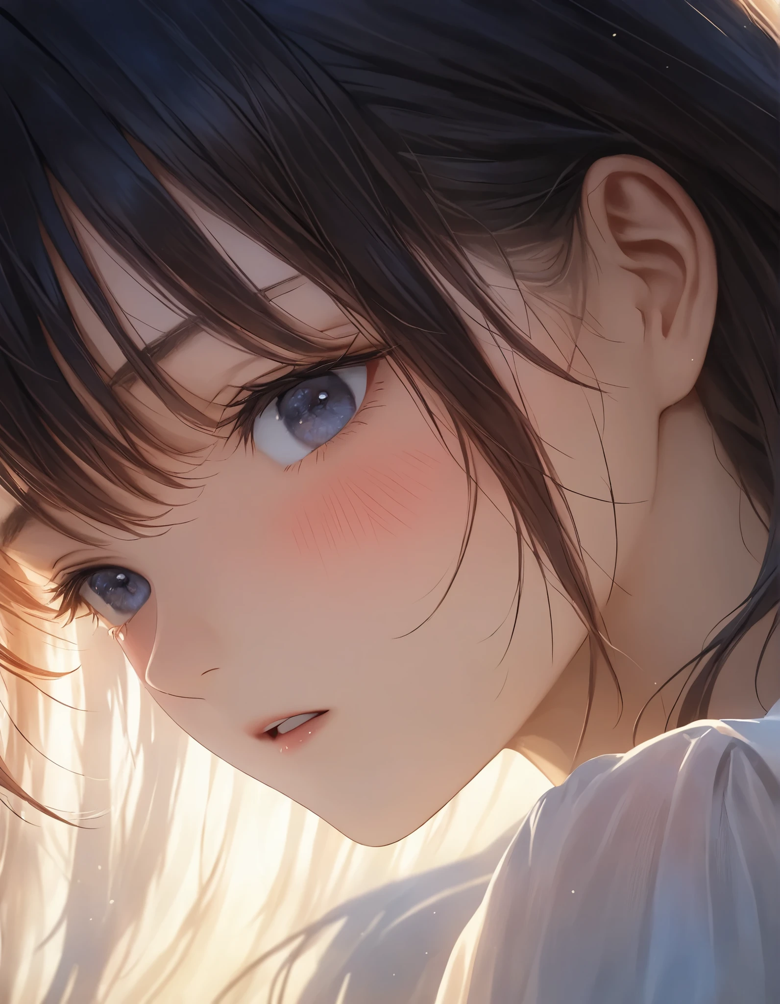 Ultra HD, 8K resolution, highly detailed, smooth cinematic lighting, artistic realism, refined facial features, soft glow, dreamy aesthetic, depth of field, delicate highlights, painterly textures, no photorealism, no uncanny valley, rich color depth, ethereal atmosphere, professional artistic composition,
deep-blush, shame,
