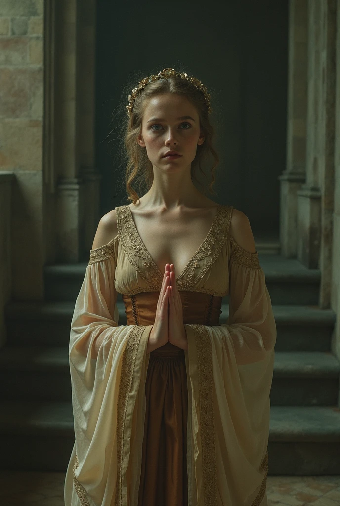 (ghost, spitits), Emma Watson, medium shot, (palms pressed against canvas) ghostly body, ghostly clothes, (detailed clothes), ghost in background, spirit energy, trapped in a haunted oil painting, hyperrealism, ghostly, trapped, (panicking, screaming), peter mohrbacher, pierre terblanche, trending on artstation