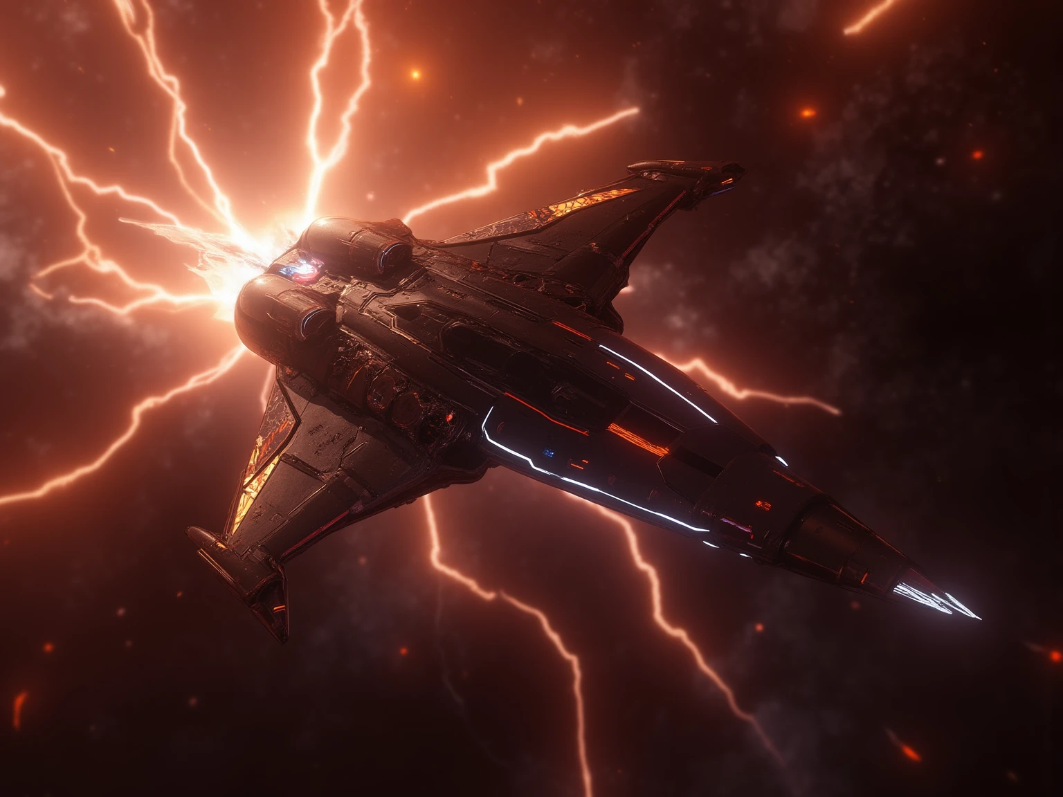 (Unbelievable high resolution, masterpiece, highest quality, extremely detailed, CG, official art), ultra-near-future airplane-type spaceship, spaceship that transcends time and space, ((Motion blur: 2.0, Lightning effect: 1.5, Background blur)), A world where space and time are distorted