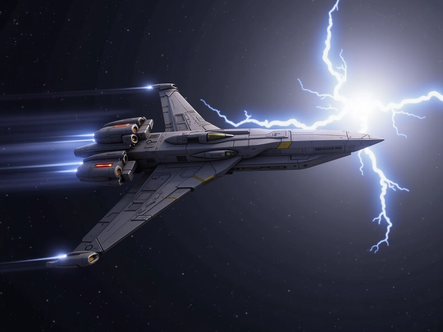 (Unbelievable high resolution, masterpiece, highest quality, extremely detailed, CG, official art), ultra-near-future airplane-type spaceship, spaceship that transcends time and space, ((Motion blur: 2.0, Lightning effect: 1.5, Background blur)), A world where space and time are distorted