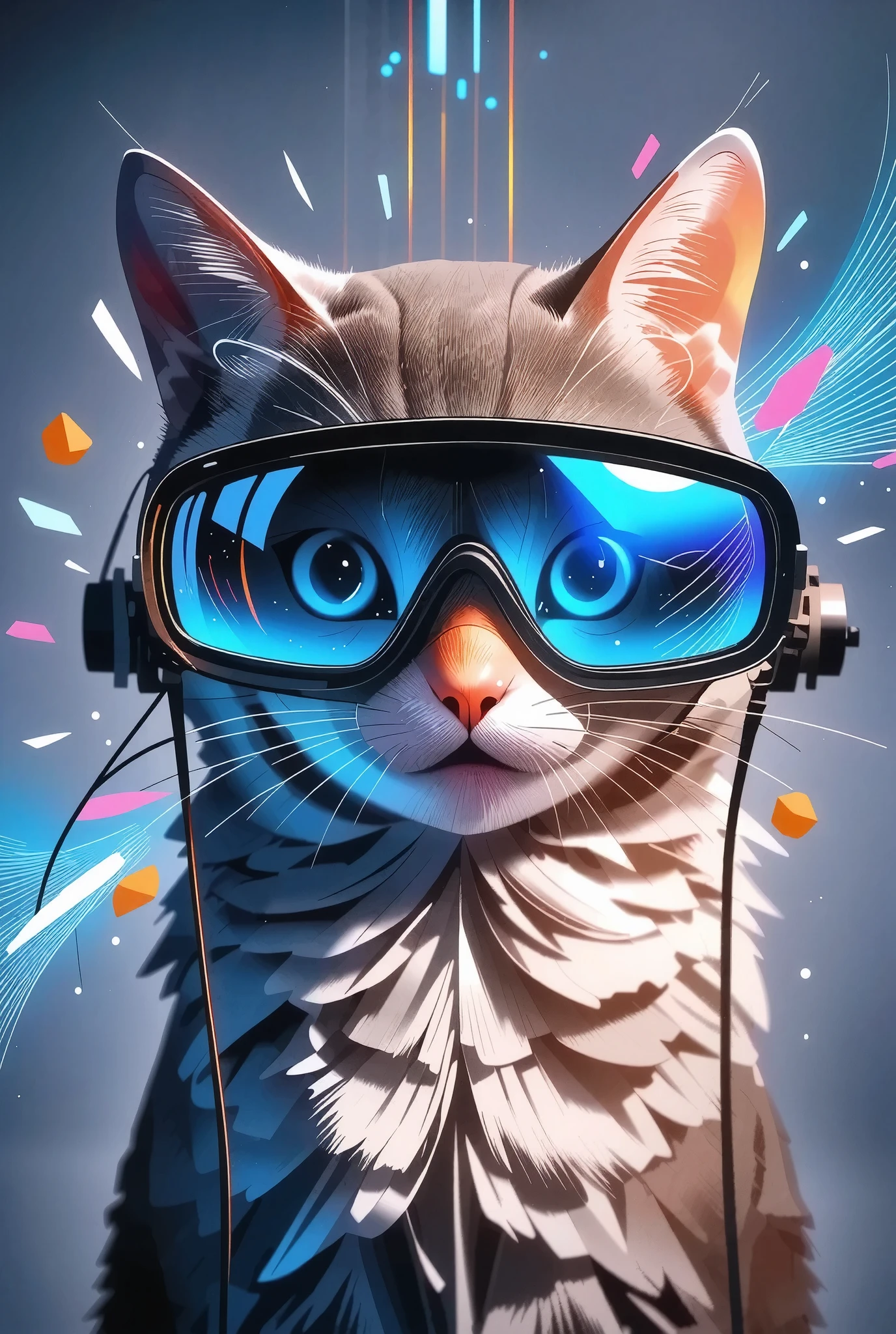 The cat is wearing virtual goggles, overlay the internal calculation of the hologram projector on the whole, I'm going to finish the POV that sees the projection of virtual glass as a whole work, hxy1