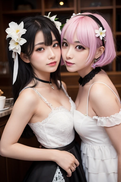 White hair, small breasts, black underwear, twintails, , nipples, jk