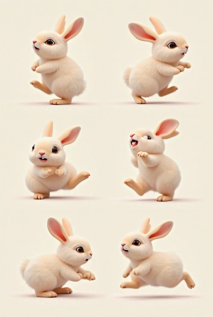 Make 6 pictures of one rabbit.. Only different about rabbit cuacon movement