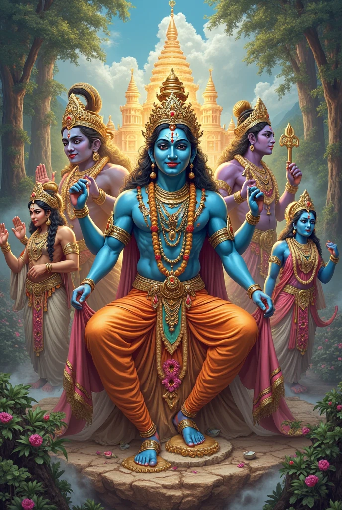 Lord Ram lakshman left side of ram ,seeta seting right side of ram and hanuman ji set down in front of lord Ram one frame photo
