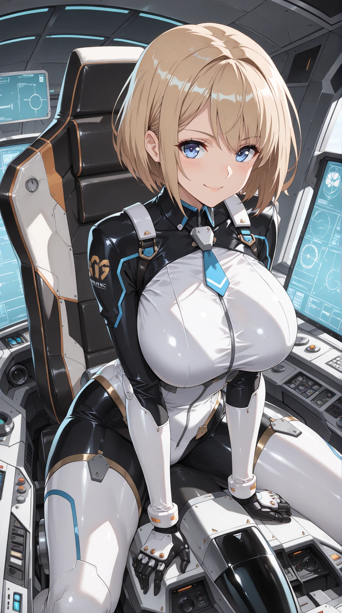 masterpiece , best quality ,1 voluptuous cyborg girl , latex ,suit and tie, formal suit uniform, big shirt collar, formal white dress shirt, formal suit coat, huge giant red bowtie, formal suit clothing, high collar full body tight suit and necktie, big tall collar, sweater vest, powered exoskeleton combat suit , (gigantic tits:1.2) , thick thigh , gigantic hip ,gold hair , short hair , cable attached to the whole body , folded with char , small room , surrounded by sci-fi machinery ,wedged into sci-fi machinery , folded in sci-fi machinery ,vaginal object insertion , sex machine , inflatable plastic balloon breasts, rubber breasts, artificial modified breasts, air inflated breasts, body modification, breasts are made of balloon material