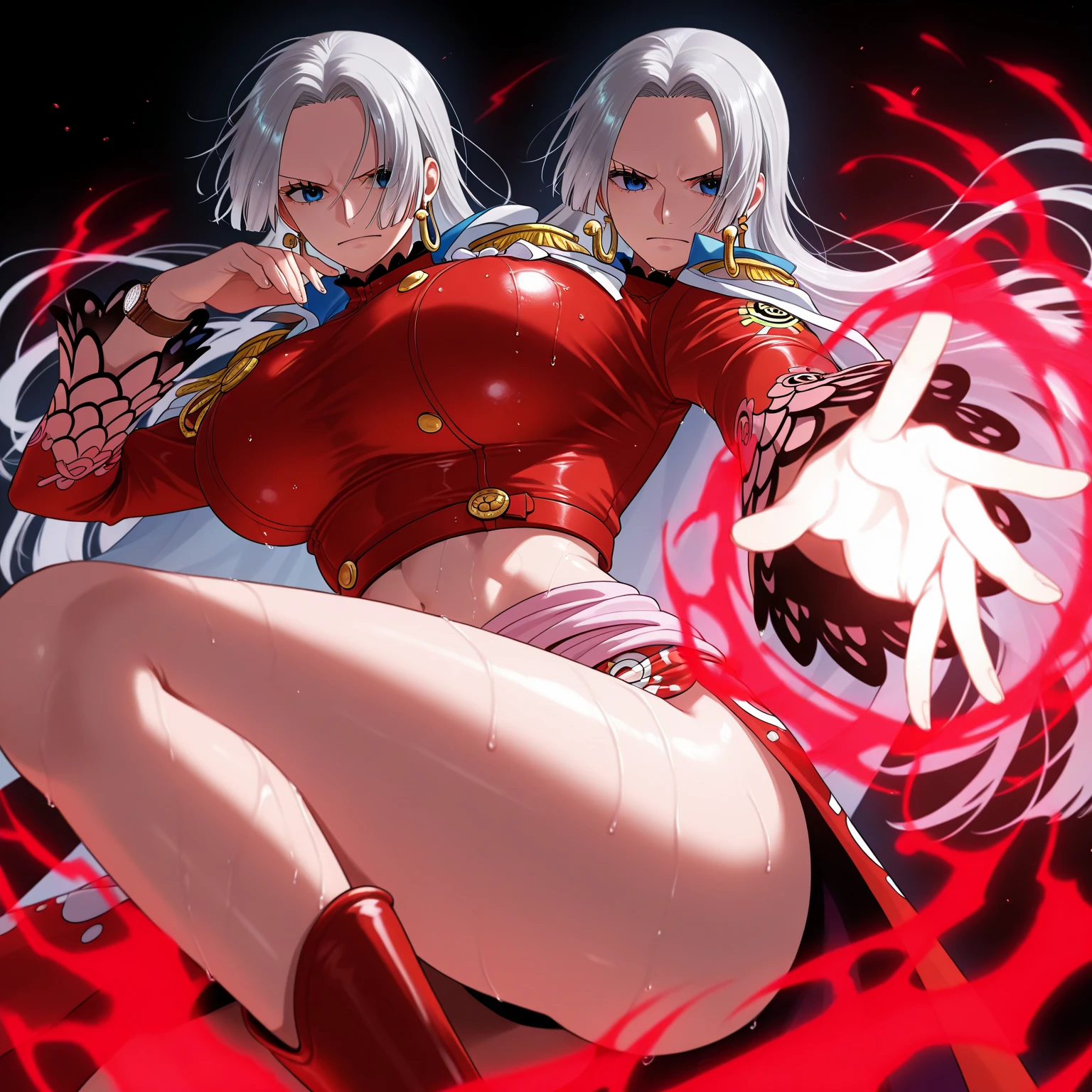 high quality、High resolution、16k、Sharp lines、Cute Face、Big Breasts、Beautiful feet、Beautiful face in every detail、Beautiful Eyes、Completely naked、Brown Skin、Tight high leg swimsuit、(Dynamic Pose:1.4)
