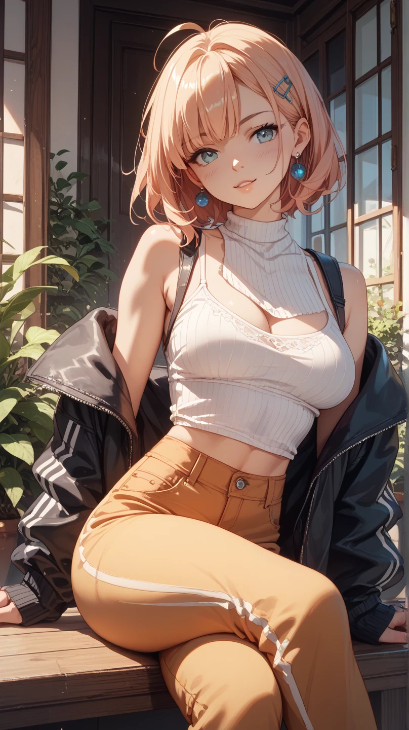 concept:beautiful woman portrait, quality:(最高quality, 8k, 4k, High resolution, masterpiece:1.2), Super detailed, (real, photorealistic:1.37), 高qualityのアートワーク, beautiful illustrations, illumination:Bright colors, Lens flare, The overall dramatic atmosphere of the scene, natural light, Subject information:alone, sexy woman, (round eyes), (small face), (high detail skin:1.2), long eyelashes, glossy lips, (Red hair, very short hair, asymmetrical bangs, golden eyes), perfect face, cute face, shiny skin, long eyelashes, (big breasts), (slender body:1.2), (Mini T-shirt that fits the body), white t-shirt, Great body lines, spread your legs, hot pants,(((I can see the underboob:1.4))),(cropped tops:1.2), Other details:sitting on the bench, night park, The faint light of a street lamp, 細部までこだわったrealな光と影, beautiful skin, shiny skin, perfect fingers, five fingers, anatomically correct, background bokeh, 135㎜, f/2.8, photo shoot,