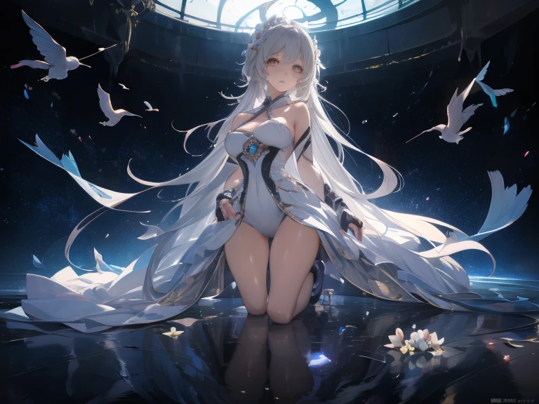 anime girl in white bikini standing in water with long white hair, guweiz on pixiv artstation, guweiz on artstation pixiv, anime art wallpaper 8 k, beautiful anime artwork, anime art wallpaper 4k, anime art wallpaper 4 k, trending on artstation pixiv, white haired deity, beautiful anime art, nightcore, guweiz