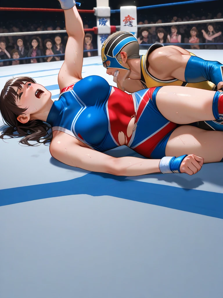 A woman beats a man with a kick