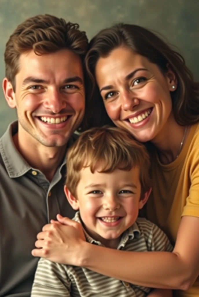 A 28 year old father and a 25 year old mother are taking a family photo with a 2 year old daughter in a close-up family photo.