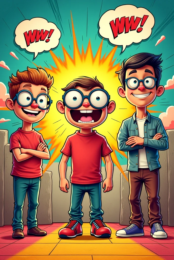 Write Only Memes on the wall with red and blue colors, a boy laughing and pointing to the wall