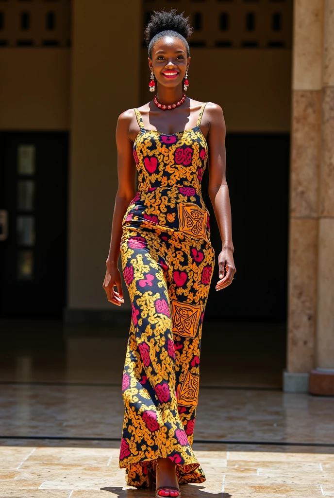 ((instagram photo)) full body photo of 28 year old beautiful ((African woman sexy ball gown)) strong ((girlboss)) fierce in a ((standing in the street for photoshoot)) (high detailed skin:1.2) 8k uhd, dslr, soft lighting, high quality, film grain ((amateur photo))