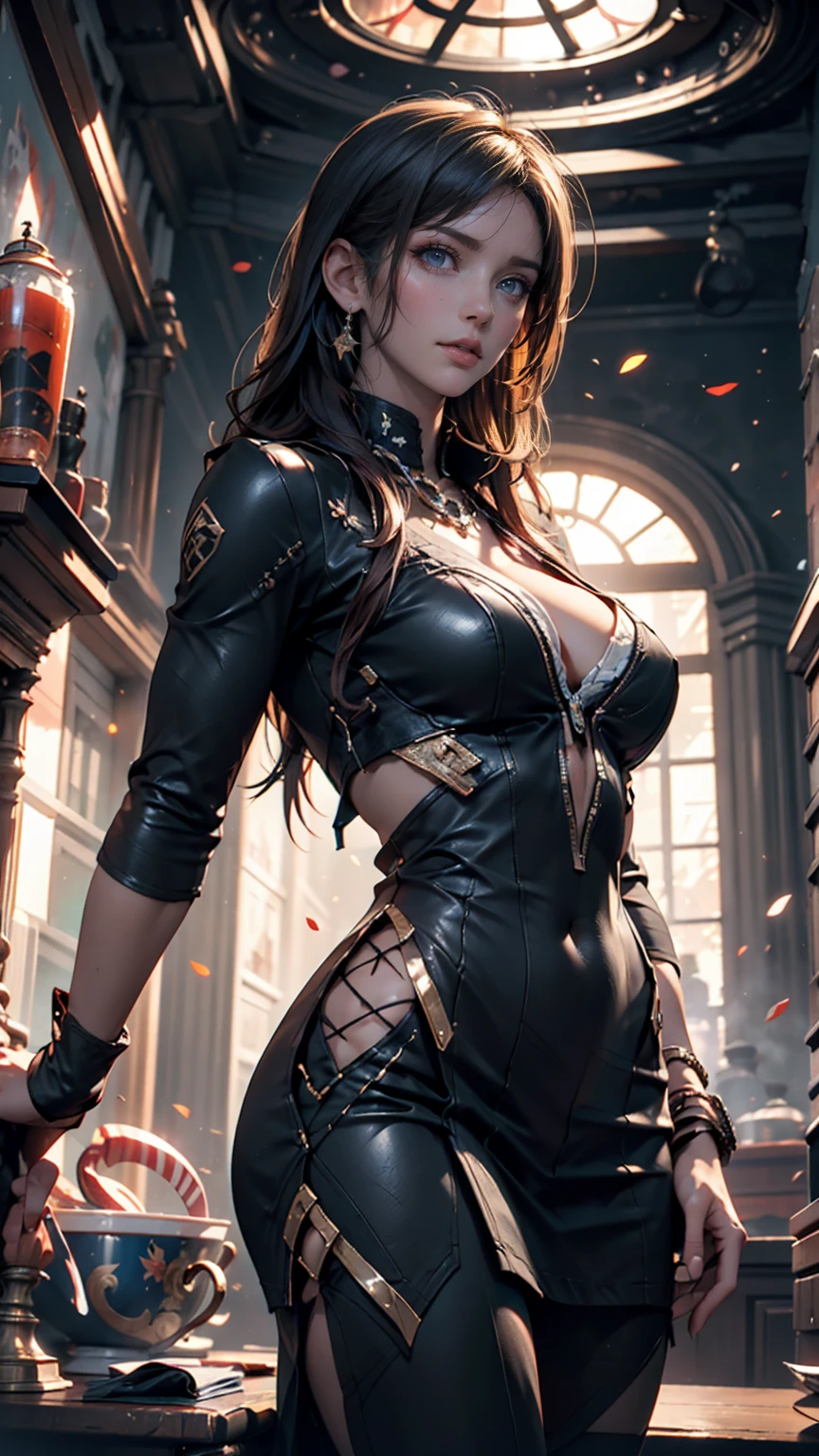beautiful teenage girl Wear a cyberpunk style evening dress. wearing a luxury diamond necklace Standing at a luxury hotel in the future perfect light Perfect composition Beauty Masterpiece Award winning Artstation 8 k Artgerm Mucha Dim volumetric lighting Octane 18 k Beautifully detailed rendering. post processing, portrait, hyper detail, complex, grand composition, cinematic lighting, masterpiece, trending in art station, super detailed, masterpiece, beautiful, 18k, hdr, smooth, sharp focus, high resolution