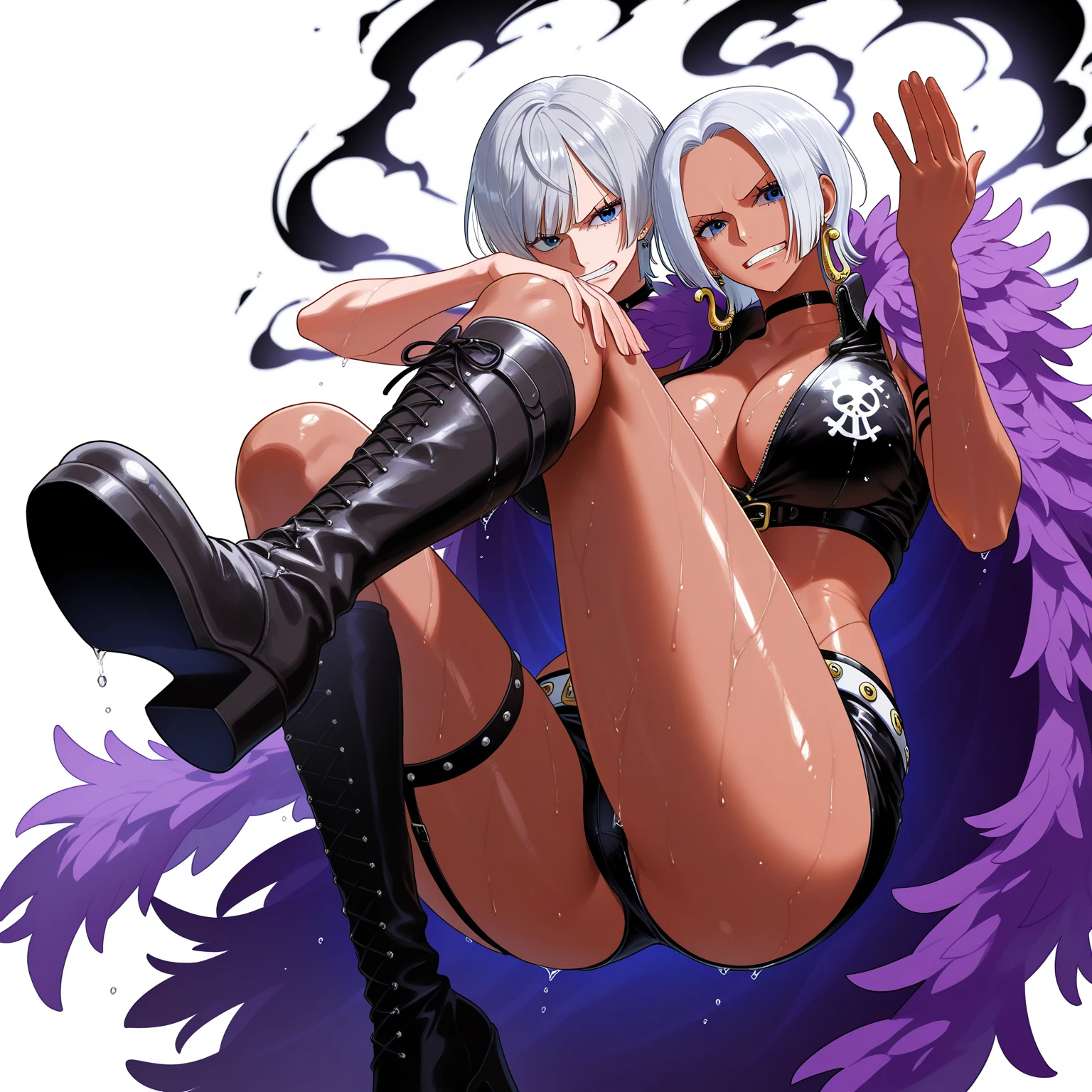 masterpiece,two girls, league of legends , katarina and evelynn, swimsuit , Red hair, White hair , длинные White hair, kda all out, big tattoo , tattoo on the side, with big breasts, wet, bare chest, Nipples, ?????? piercing, scar on eye, ??? on chest, ??? in mouth, pubic hair, open ????, ?????????, shows butt, opens the vagina, shows ????, ???? in the ass, conchaet, masturbates,a lot of sperm, happy, latex, теребит pubic hair, scared,