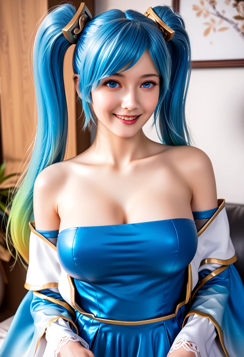 (a girl with) beautiful detailed eyes and face, long eyelashes, (dressed) in a sexy anime-themed costume (["Naruto"](anime)), showcasing vibrant colors and intricate designs, (with) bright blue hair and sparkling blue eyes. She exudes confidence and charm as she confidently poses with her hands on her hips, (in a) dynamic and energetic stance. The scene is set at the World Cosplay Summit ( ["World Cosplay Summit"](event)), where passionate cosplayers from all around the globe gather to celebrate their love for anime and showcase their creative talents.

The girl's big breasts are emphasized by her form-fitting costume, accentuating her hourglass figure. She radiates joy and enthusiasm as she smiles brightly, revealing a beautiful smile that captivates everyone around her. Her panties and bra are tastefully displayed, adding a touch of playfulness to her outfit without being overly explicit.

The artwork is created using a mix of digital illustration and anime-style rendering techniques. The medium is a combination of traditional 2D illustration and digital 3D rendering, resulting in a visually stunning representation of the girl and her vibrant costume. The attention to detail is impeccable, with every delicate fold and intricate pattern brought to life.

The image quality is at its best, with a resolution of 4K or higher, showcasing ultra-detailed and photorealistic features. The colors are vibrant and vivid, with a wide dynamic range and clear, sharp focus. The lighting is carefully crafted to enhance the overall atmosphere, with a combination of soft and dramatic lighting, creating depth and dimension.

The scene exudes a lively and energetic ambiance, with cosplayers and anime enthusiasts bustling in the background, adding to the excitement of the World Cosplay Summit. The vibrant colors and dynamic poses of other cosplayers enhance the sense of community and celebration.

Overall, the prompt encompasses the essence of an anime-themed girl at the World Cosplay Summit, radiating confidence, beauty, and a love for all things anime. It showcases the passion and dedication of cosplayers, inviting viewers to immerse themselves in the vibrant and creative world of cosplay.