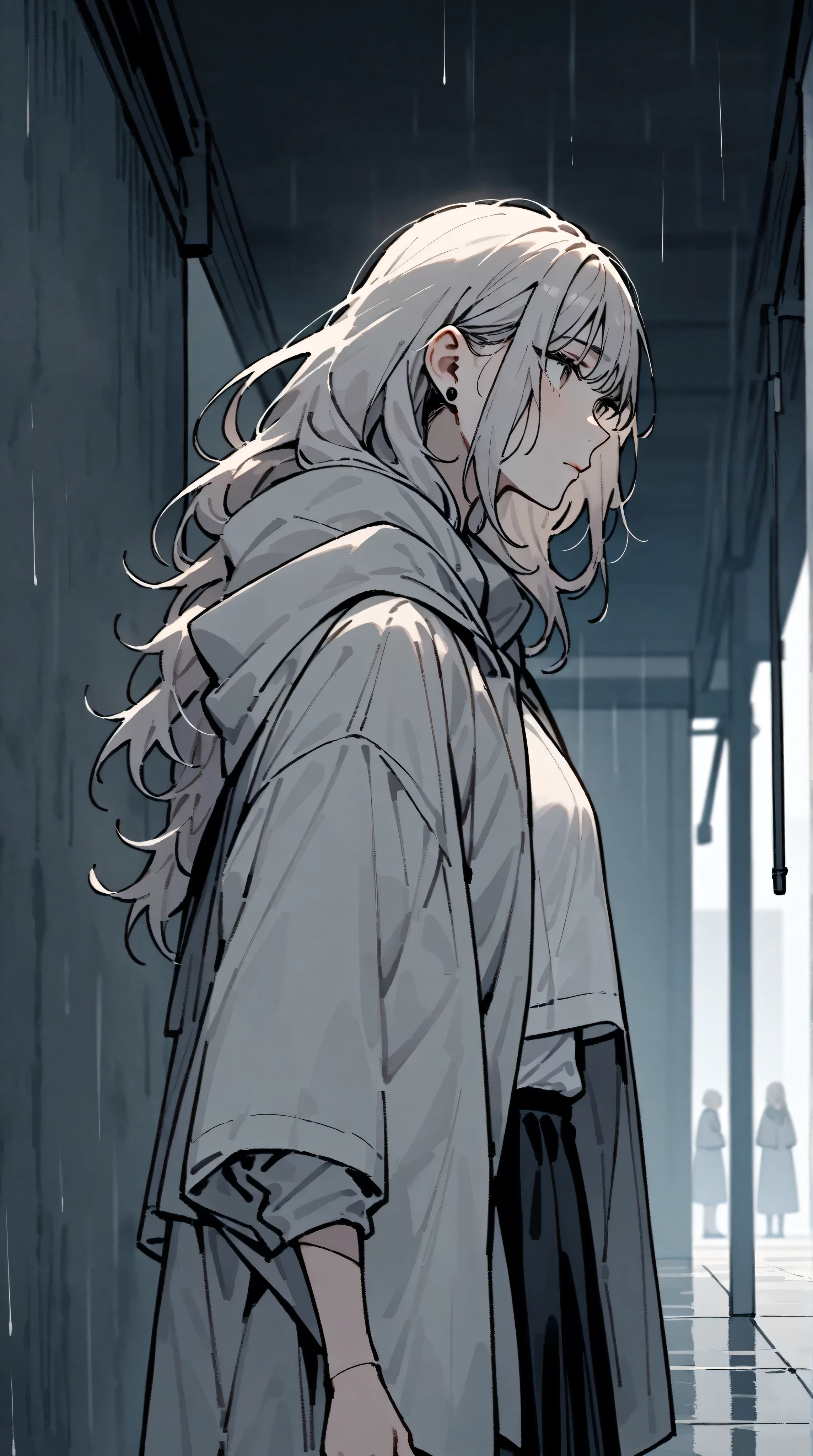 It was raining softly. Everyone ran for cover—but not her.
She stood under the overhang behind the school, one earbud in, watching the rain fall over the concrete. Her soaked hair clung to her shoulders. She didn’t mind. This was the only time the world was quiet enough to think.