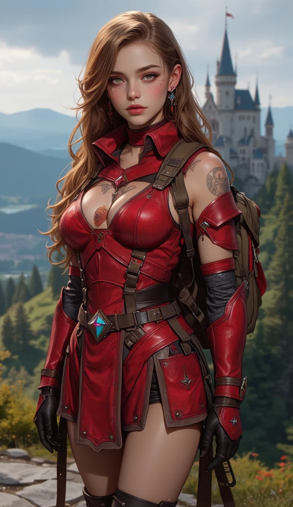 Koralista, Tieflinng Warlock
Cowboy shot photo, (photorealistic:1.1)
(mature slavic woman, arcane warlock), red skin, cute little horns, hair in a ponytail, dark hair
tiefling:1.2, horns, colored skin, pointy ears
(Contrapposto pose)
wry smile
(Ranger)
athletic body, toned body, clevage
(intricately detailed leather armor, tight leather pants)
(in a Skyrim Ruined Temple at night, lit by moonlight, dim light, and moody lighting)
(film still from Marvel)
fcDetailPortrait
fake breasts
party bimbo
