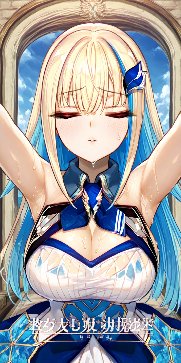 {{{Browsing Caution}}},Mature Woman,Princess,Beautiful Eyes,Warrior,armor,white armor,blonde,Long Hair,hair band,Side bangs,breastplate,Pleated skirt,White Skirt,leotard,white leotard,Camel Toe,1 person,plural,Heterosexual,Red Nose,Open your mouth,cry,embrrassed,Love Juice,the body is slim,Small breasts,Sweat,inhibition,Place your arms behind your head,Please raise your hand,defeat,BDSM,Cowboy Shot,From below ,handcuffs,bondage,indoor,wooden_horse,rubbing the crotch,torture,Goblins,ugly Goblins,pervert Goblins,surrounded by Goblinss,On the body