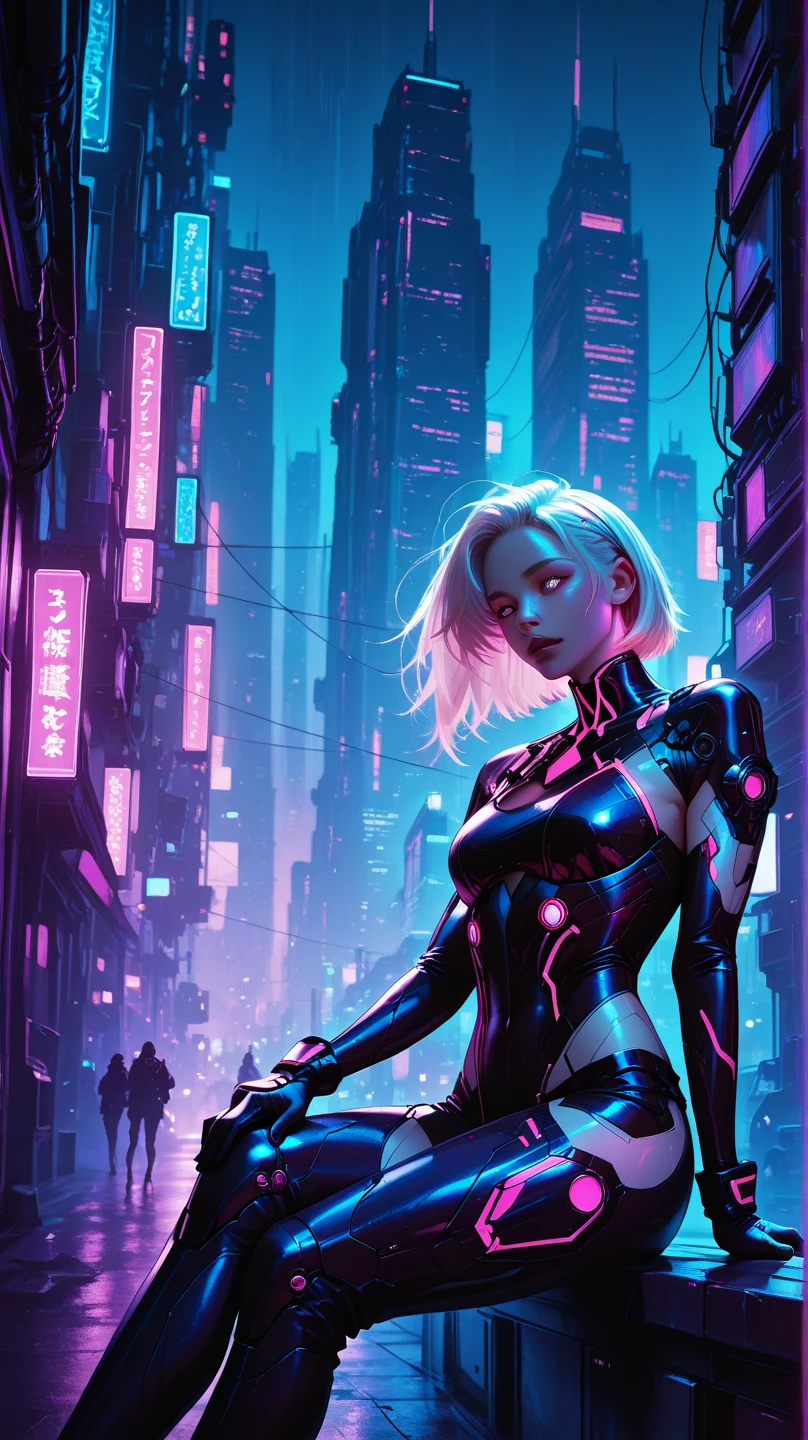 ((magro, Lanky, normal, meados dos anos 30, Unshaven, Branco, ((americano, pale skin, english)), macho, Businessman walking under the night sky with moon out wearing a basic suit and tie)), cowboy shot, ((ultra detalhado neon cyberpunk futurista cidade )), (cabelo curto preto desgrenhado com destaques roxos), Detalhado e intrincado ((fundo das ruas da cidade cyberpunk)), with high-tech holographic projections and elegant architecture, Arte por (((Syd Mead, Masamune Shirow))), (foto realista altamente detalhada), foco nítido, Ultra alta qualidade, vibrante, (pele brilhante:1.4), bright lips, (detailed symmetrical face:1.7), master part, (Cinematic lighting), ((macho))