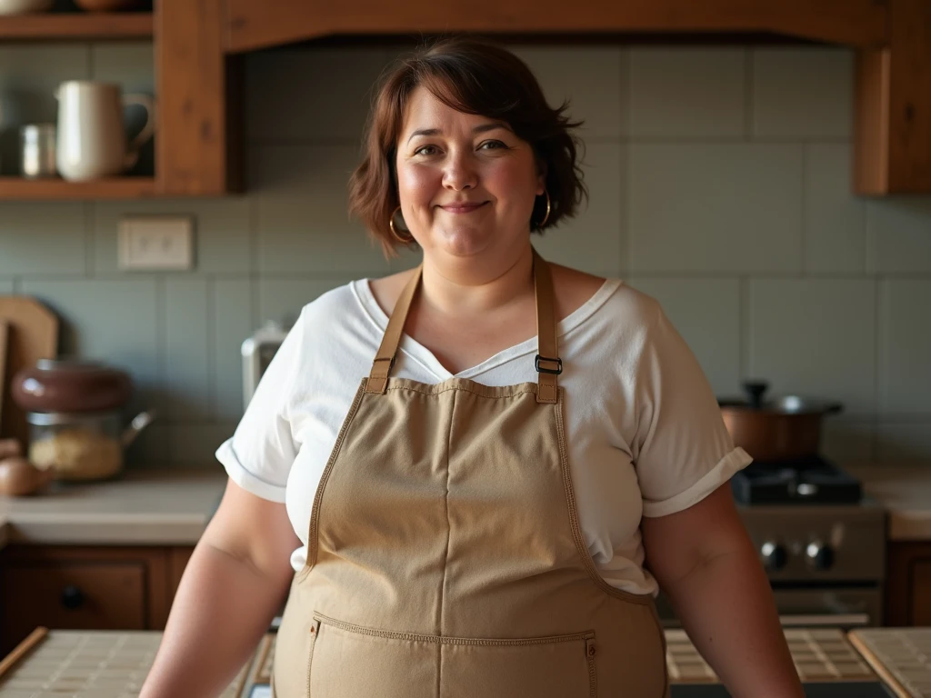 40 year old chubby woman in apron naked