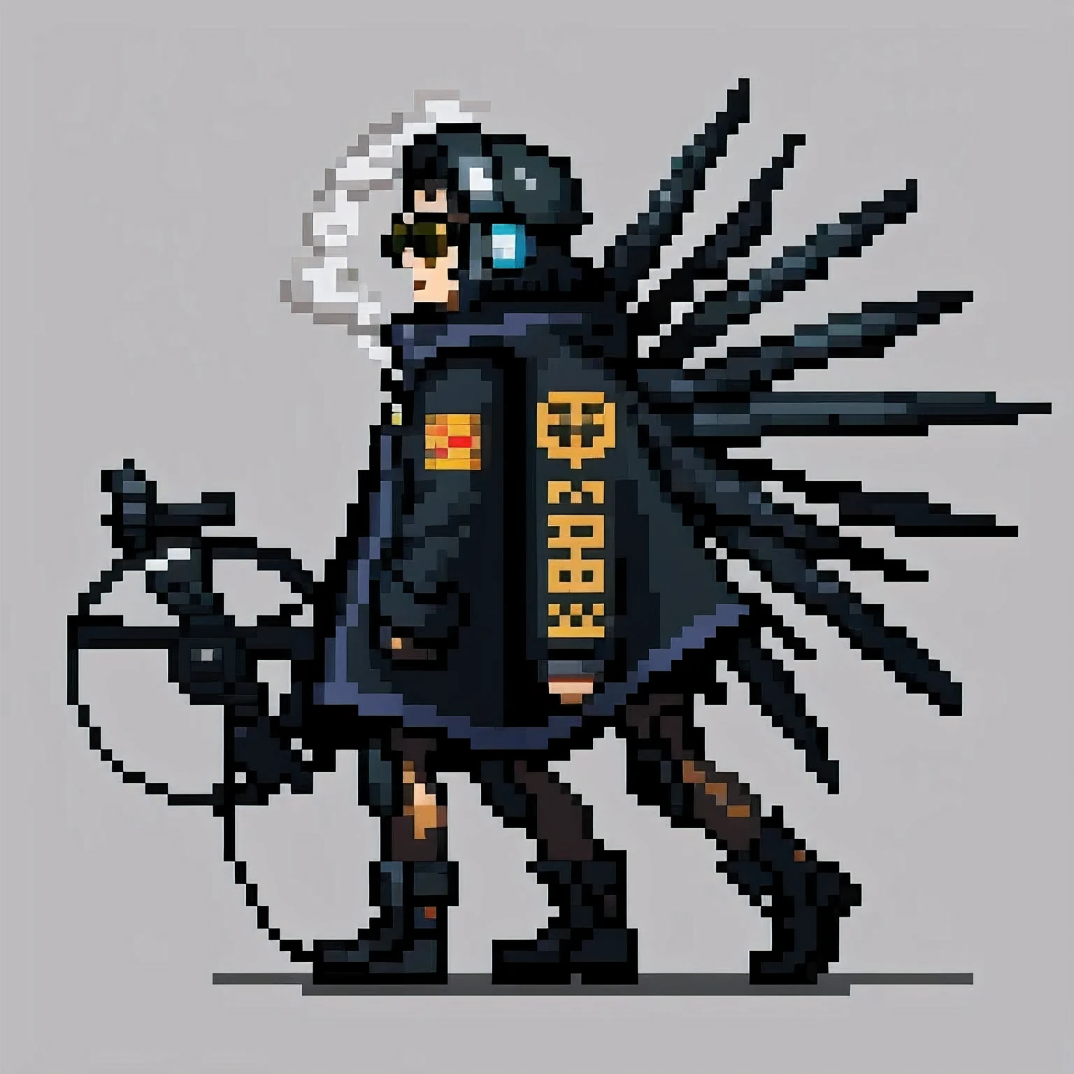 Nine-tailed Suspended Harley Mist Round Star,Coarse Cloak Mayan Headcover Platinum Silk Cyberpunk Light Crossbow Space Station 1:900 micron miniature model,illustration,Side view angle,((吉卜力品格)), wear gold frame reflective sunglasses ,Back to the future weapon, very happy ,Side view angle,full body,Stereo,Octane Rendering,Perfect face,Collagen texture,