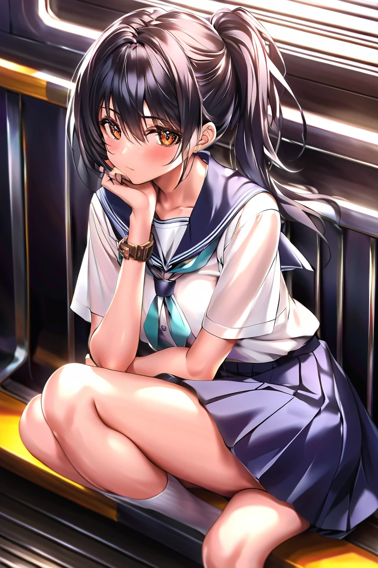 (Incredibly Absurdres Absolutely Resolution: 1.5), Top Quality, Masterpiece, Ultra High Definition, 8K, Early Summer, (School Uniform, Blazer), Shojo Manga Style Loli, Single, Soft Line Art, Digital Enhancement, Shojo Manga Touch, Shojo Manga Core, Flowing Fabric, Close Up, ( shoulder-length hair length and short braids)), soft drawing, fluffy, soft, beautiful black hair, clear eyes, (((gentle smile)), ultra-detailed digital anime art, clear face depiction, ultra-detailed shojo manga character art, clear facial features, ultra-detailed manga style, top quality colors, hand gestures, foot-visible angles, sitting, classroom, zentangle:1.3、entangle、beautiful and aesthetic:1.3、High quality:1.3
