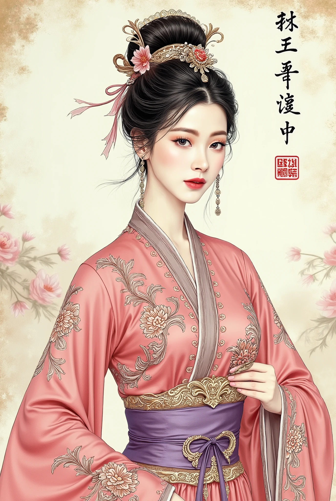 (masterpiece), Chinese brush painting, breathtaking ancient woman, (priest dress), elegant full body pose, (frontal view), highlighted intricate details, vibrant ink strokes, harmonious color palette, showcasing grace and beauty, winning award quality, (symmetric face), (symmetric body), ultra-detailed, 8K resolution, capturing cultural essence in exquisite artistry, serene and enchanting ambiance.