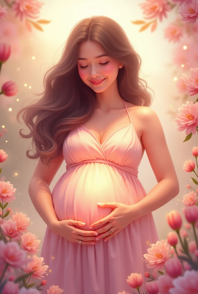 pregnant woman in a pink dress standing in a lotus flower, digital art inspired by Igor Kieryluk, cgsociety contest winner, digital art, maternal photography 4 k, beautiful digital artwork, beautiful digital illustration, beautiful digital art, beautiful digital painting, beautiful gorgeous digital art, gorgeous digital painting, very beautiful digital art, stunning digital illustration, gorgeous digital art, pregnant belly