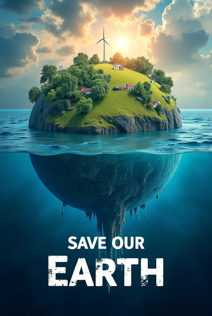 make a poster that illustrating saving the environment. Before and After: Show a contrasting scene of a polluted environment and a restored, thriving one. This highlights the positive impact of environmental action.