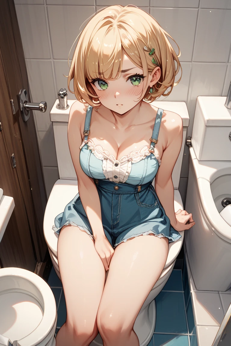 Pee all over the body、Urine、the whole body is wet、1girl in, Toilet room, Sweep the urinal, kneeking, sponge, raunchy, pee, rubbish,, masterpiece, top-quality, ighly detailed、barechested、Hide nakedness with your hands、a blond、White liquid all over the body、Yogurt all over the body、blue eyess、Panties、no-bra、a towel、1 small towel