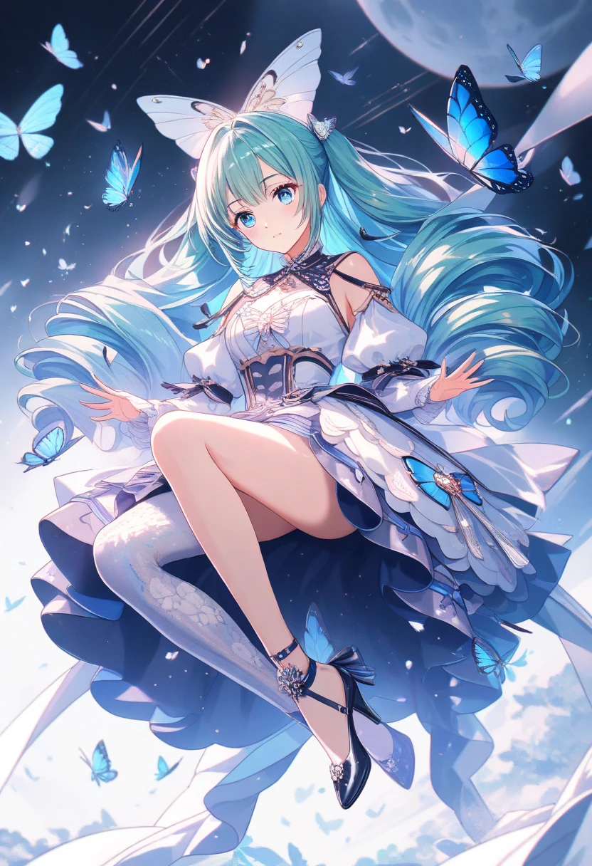 Blauer Schmetterling, blau weiss Hintergrund