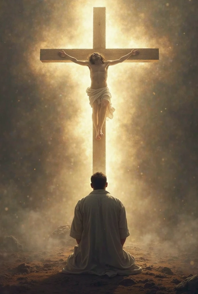arafed image of a man kneeling down with a cross, jesus, jesus christ, thanks, thank you, beautiful image ever created, jesus on cross, thank you very much, jesus on the cross, beautiful!!!, by Francis Helps, very beautiful masterpiece, wonderful masterpiece, christalized, praying, beautiful masterpiece, awesome, jesus of nazareth, blessed