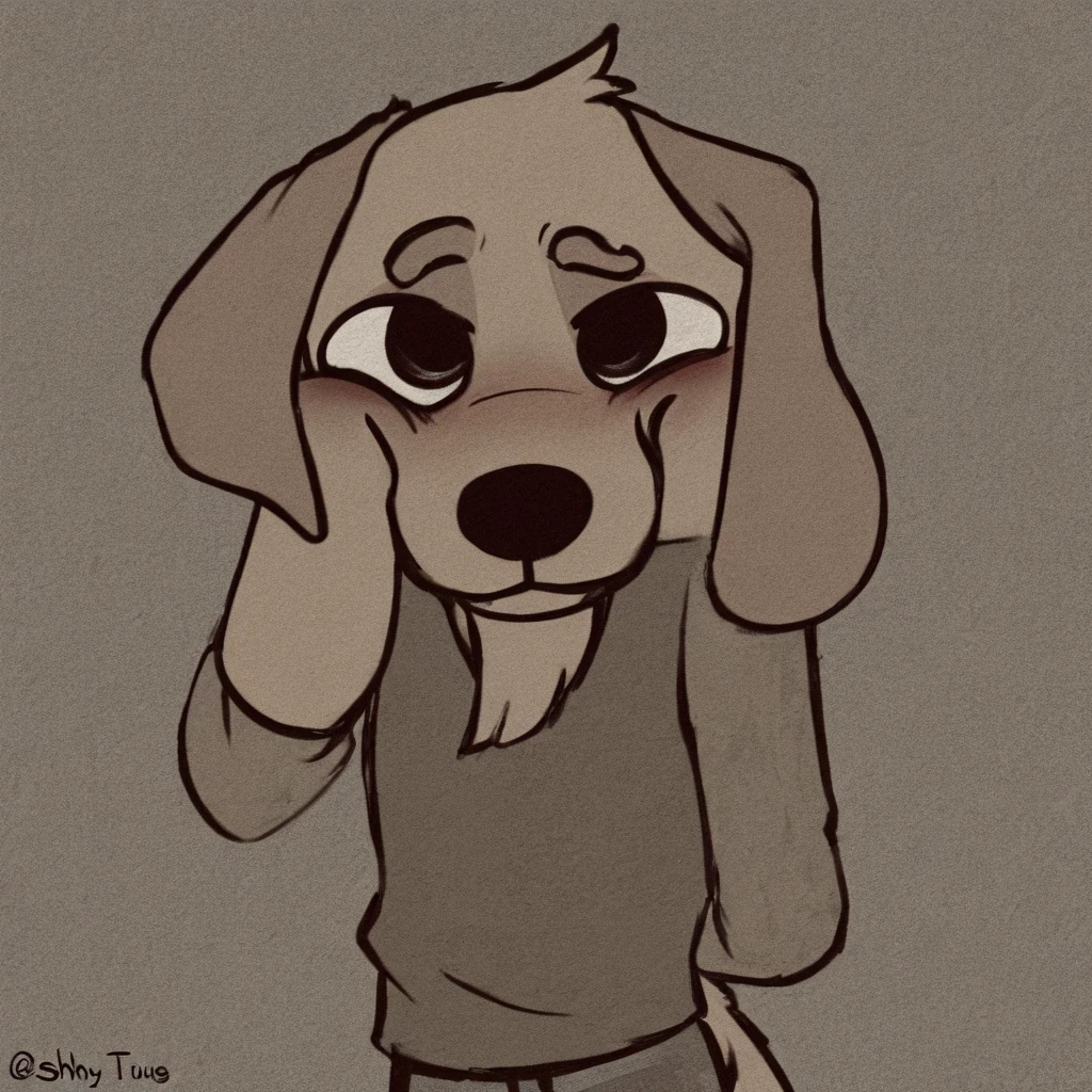male dog furry with floppy ears, a shy pose, grunge style