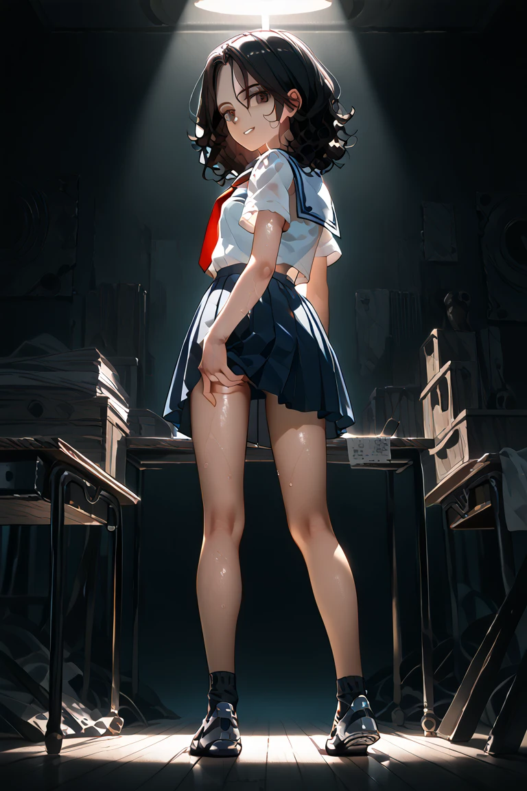 Best image quality, Japanese Classroom, In underwear, Flip up the skirt, Embarrassed face, woman, Black Hair, Bob Hair