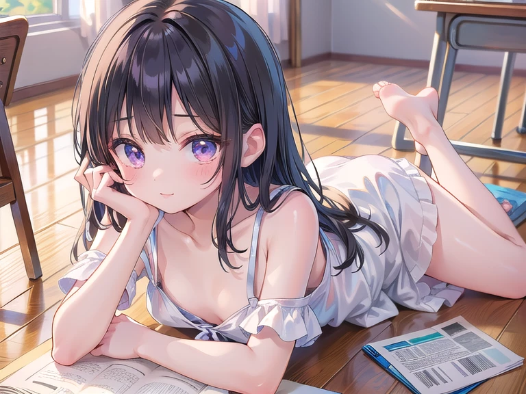 1girl in、A smile、Underwear、Cute underwear、Upper body portrait、Squatting panchira、