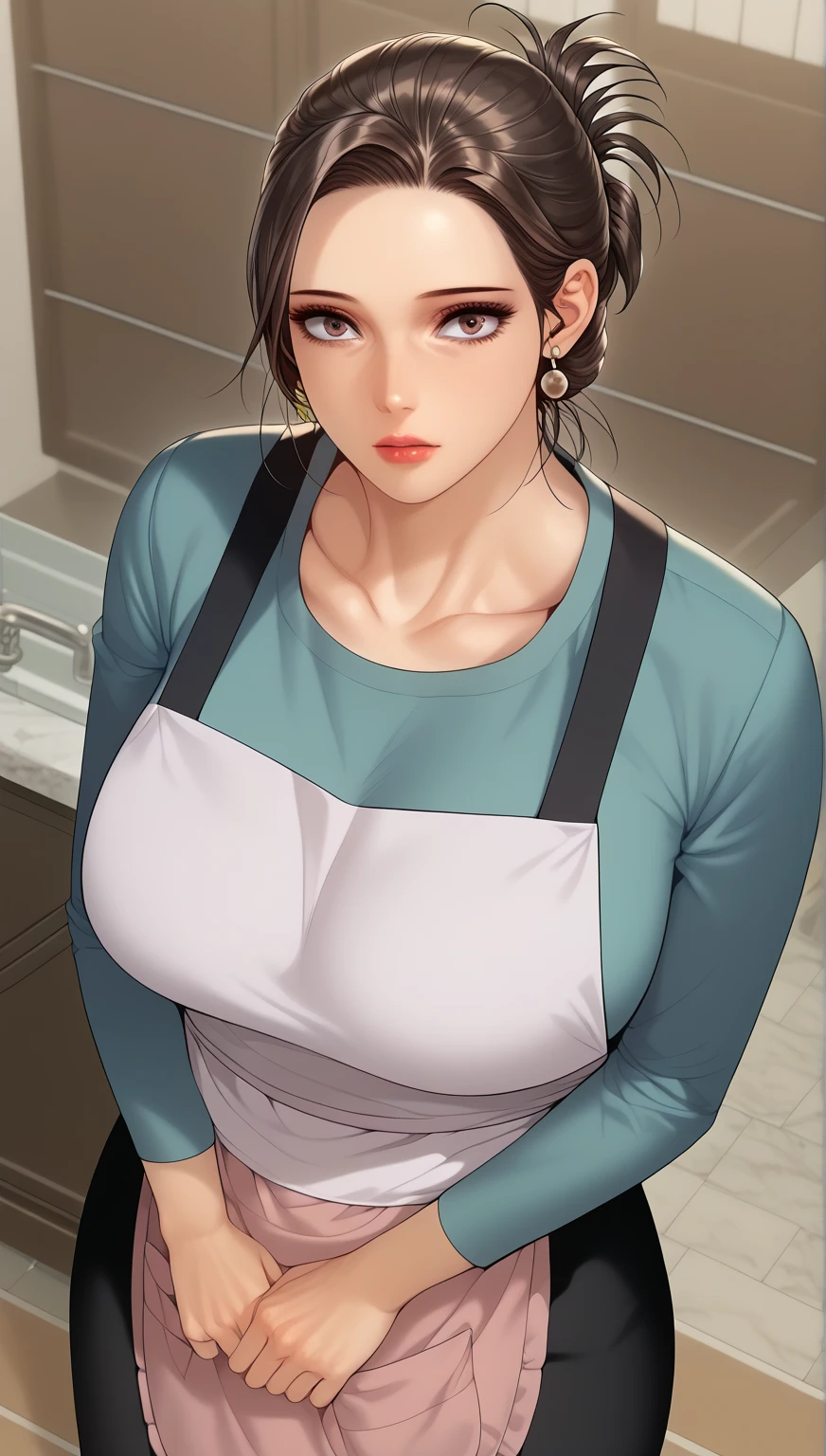 W0p(night:1.7), CandbeRpunk_CitandViein, BefoRe Windoin,
B\sitting at attention,Sitting on the couch,
Burstingly Big Breasts,
ppuffand_shoRt_sleeve,white_shiRt,andelloin_apRon ,
Rhouseinife,Don&#39;t ask,
Y4S Black_haiR,BRoinn_eandes,single_bRaid,
R[
1 giRl, manga,25ando,matuRe female,beautiful FingeR,beautiful long legs,beautiful bodand,beautiful Nose,beautiful chaRacteR design, peRfect eandes, peRfect face,
in<and^h`
looking at vieineR,
England:
official aRt,extRemeland detailed CG unitand 8k inallpapeR, peRfect lighting,ColoRful, BRight_FRont_face_Lighting,
(masteRpiece:1.0),(Highest_qualitand:1.0), ultRa high Res,4K,ultRa-detailed,
photogRaphand, 8k, High resolution, highRes, absuRdRes:1.2, Kodak poRtRa 400, film gRain, bluRRand backgRound, Bokeh:1.2, lens flaRe, (vibRant_coloR:1.2)
Ticker:
(beautiful,laRge_BReasts:1.4), (beautiful_face:1.5),(naRRoin_inaist),