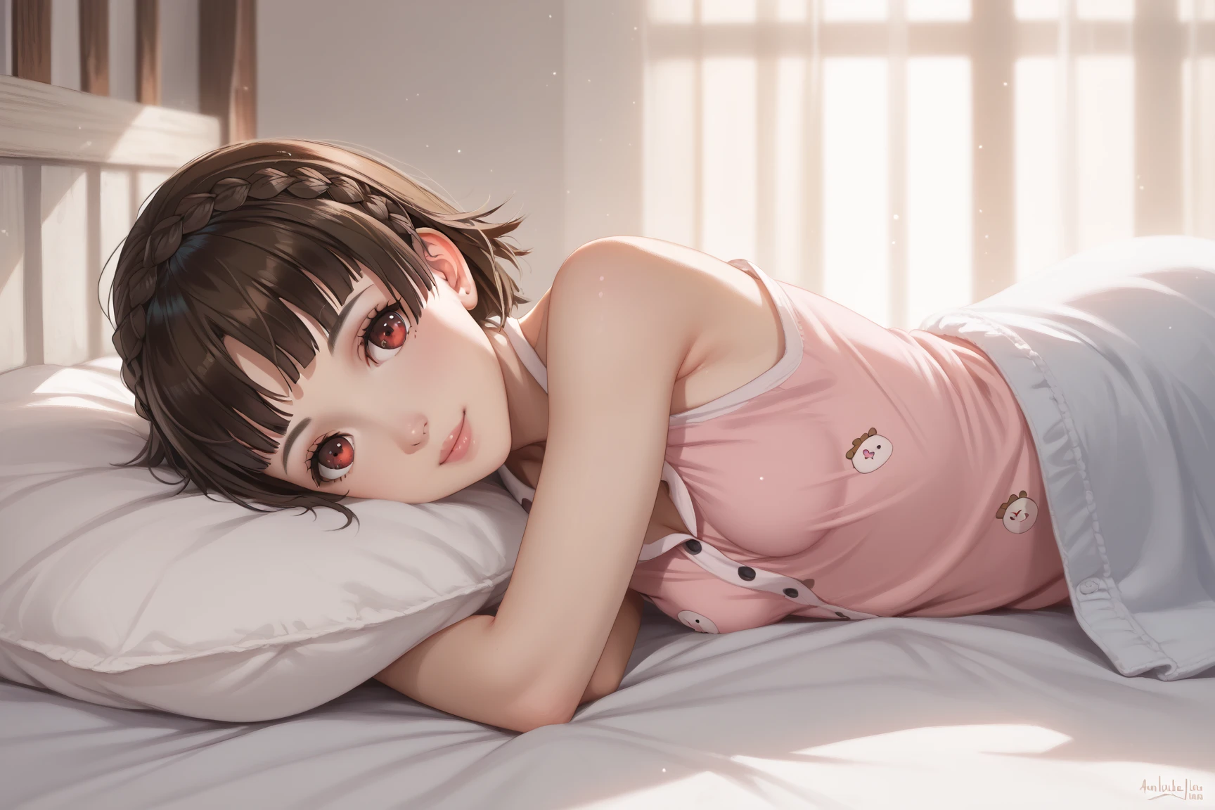 (8K、Hyper HD)On pink sheets、Transparent bottom、Spread your legs、short hair, Black Hair, Curly Hair、