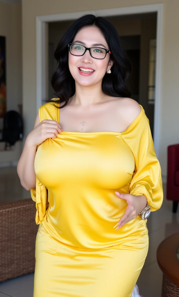 ( full body Close Up ),RAW, Best quality, high resolution, work: 1.3), Beautiful Malay woman, Perfect work, perfect fit body, ((Big breasts, beautiful big eyes, Soft smile, beautiful face, slightly open mouth, thighs thick, shapely buttocks, close-up view of a woman in a yellow floral dress sitting on the sidewalk, beautiful woman, traditional beauty, a Malay woman, with a beautiful appearance, a young Malay woman, , beautiful beautiful girl, very beautiful style, wearing beautiful clothes, excellent lighting, bright colors, clean lines