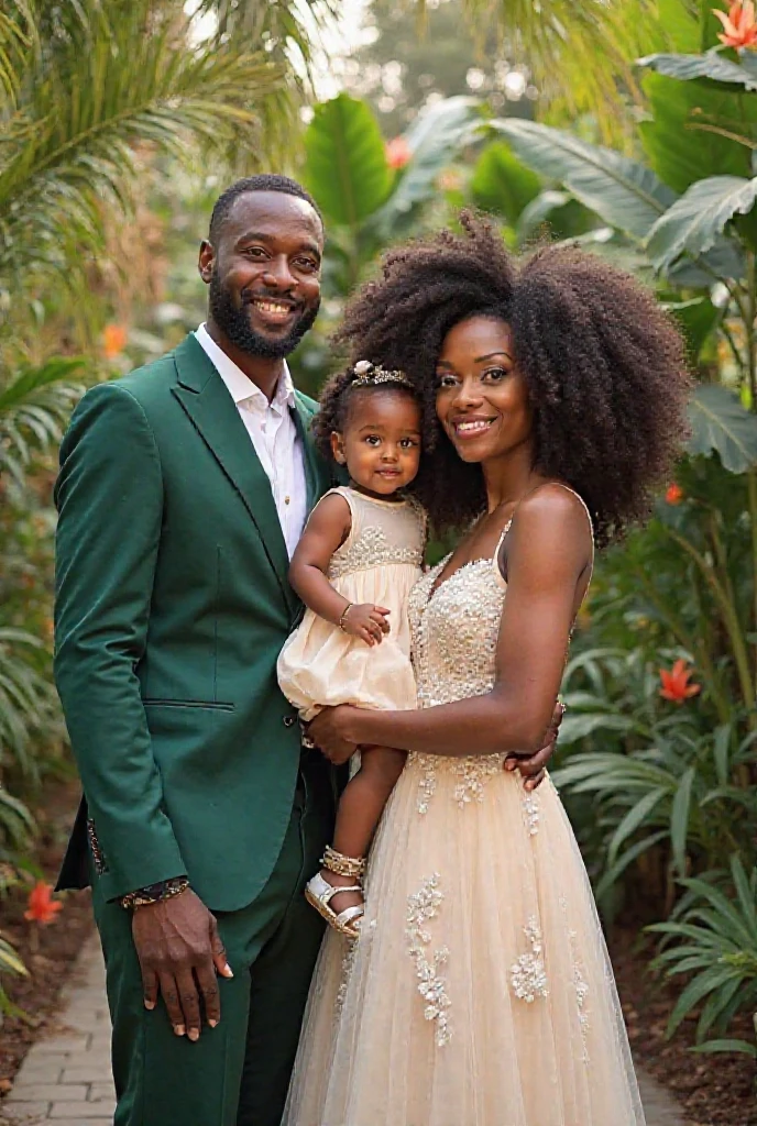 Photorealism : family picture, people with melanin not too dark, woman in wedding dress, man in suit and five kids all boys, sitting in a marijuana yard, all facing front