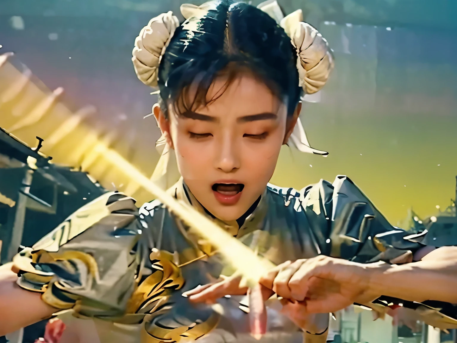 They are spiritually united , High Concentration , The pale spherical light on the palms of both hands is emitting light, high image quality, details, masterpiece