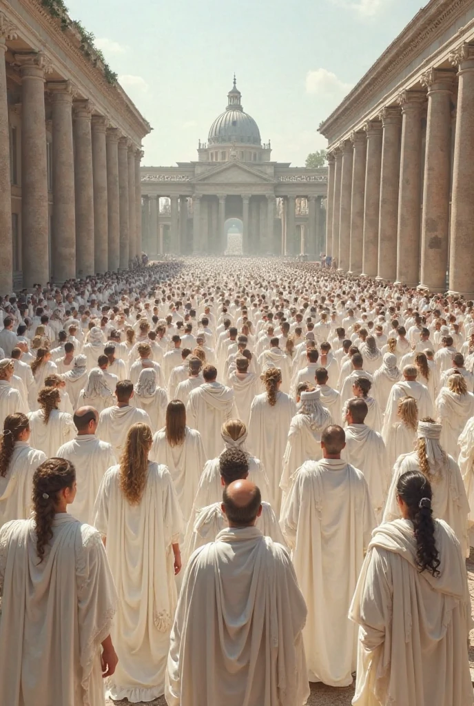 Thousands of people stand in the air,Standing on the clouds, Thousands of people are dressed in white, Raise your hands and sing hymns to praise God. The scenes are magnificent and surreal. (Best Quality, 4k, 8K, high resolucion, Masterpiece:1.2), Ultra-detailed, (realisitic, Photorealistic, Realistis:1.37), portrait of a, Vivid colors, studio lit, Sharp focus, physics based rendering, extreme detail description, Biblical Topics, grand ambience, radiant light.